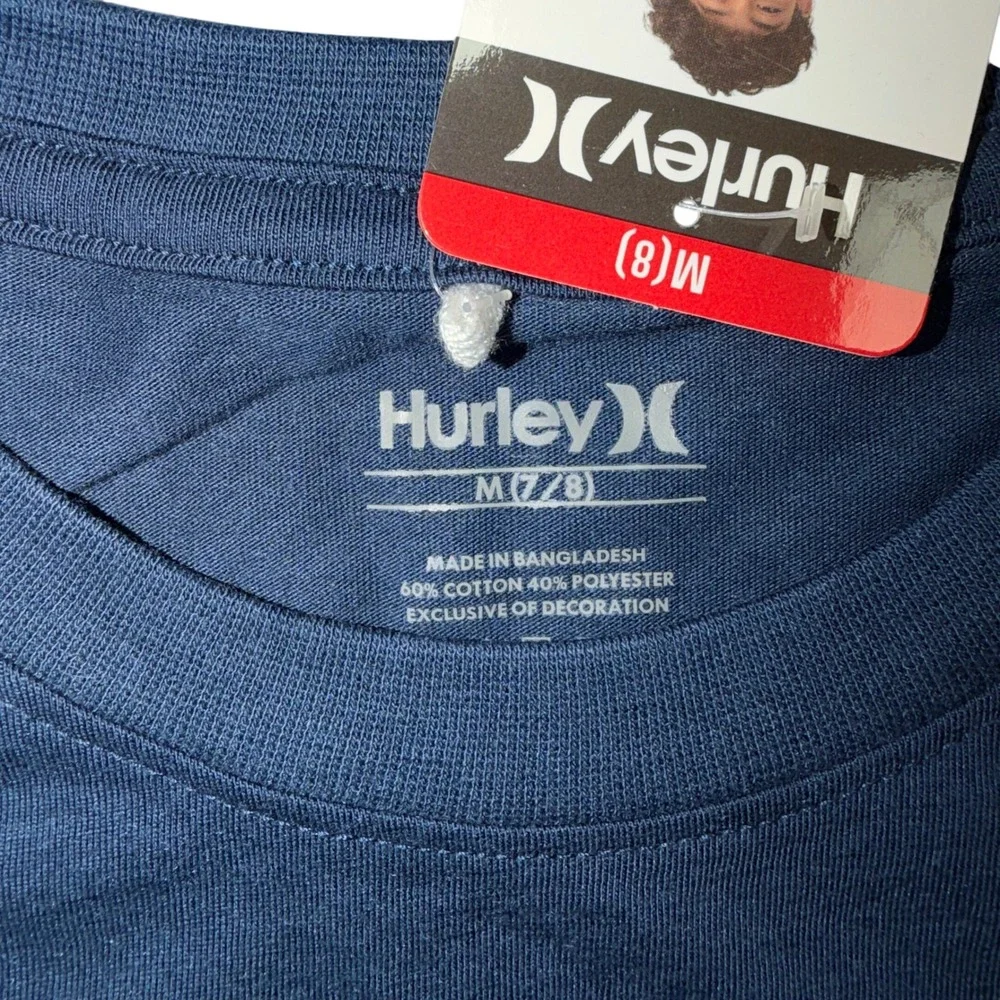 Hurley Boys Navy Blue Short Sleeve Graphic Tee Shirt Size M 7/8 8758-BCA